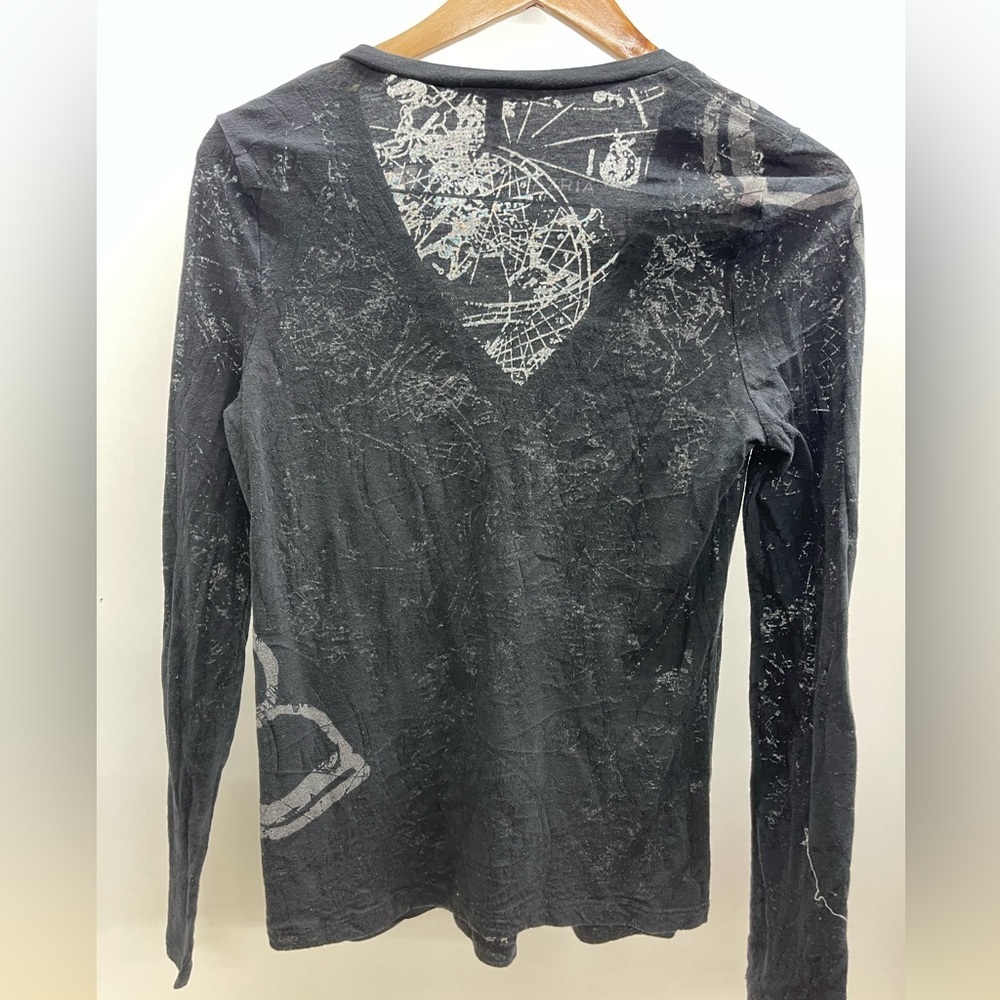 Y2K Vintage BCBGMaxAzria Charcoal Long Sleeve V-Neck Top - Picture 2 of 3